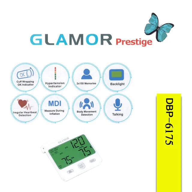 فشارسنج بازویی دیجیتال گلامور مدل DBP-6175 با اندازه‌گیری دقیق فشار خون و ضربان قلب، قابلی 102693800